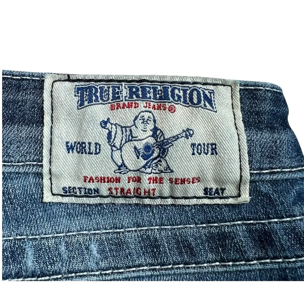 True Religion Women 25 Straight Distressed Medium Wash Low Rise Jean Flap Pocket